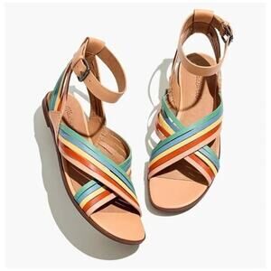 Madewell The Samira Multicolor Rainbow Strappy Leather Ankle Flat Sandals Sz 9.5
